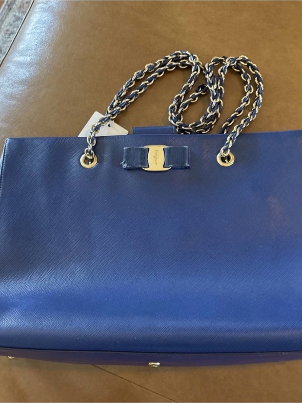 Salvatore Ferragamo MELIKE Vara Tote With Bow SAFFIANO Royal Blue Leather